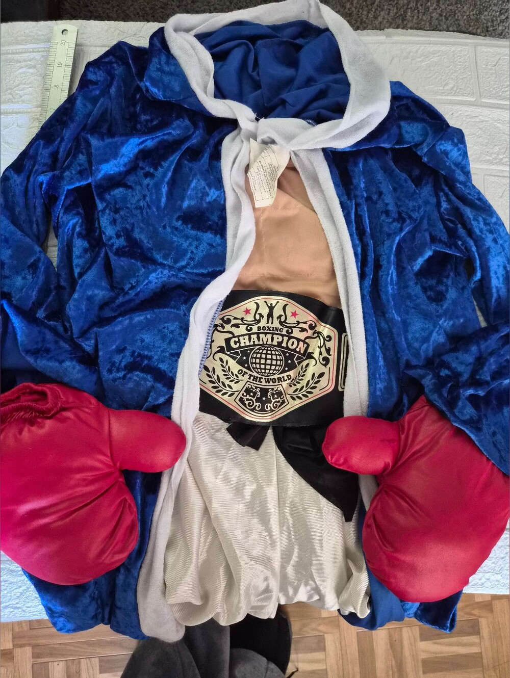 Medium Kids blu/wht boxer complete hooded robe red gloves champion belt Abshorts